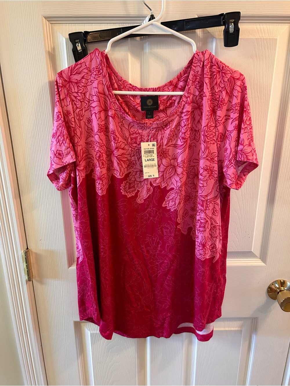 JM Collection Pink Floral Scoop Neck Short Sleeve Tee